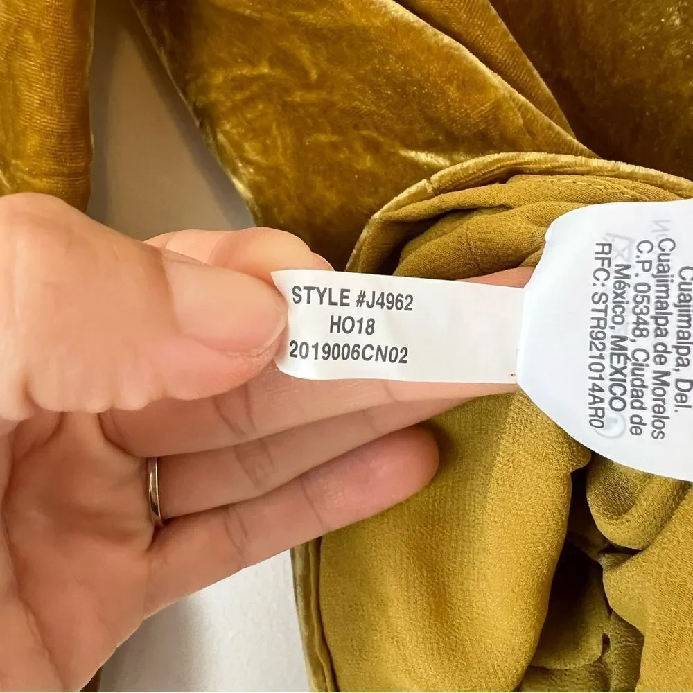J. Crew Faux Wrap Velvet Long Sleeve Blouse Size 2 in Mustard Yellow